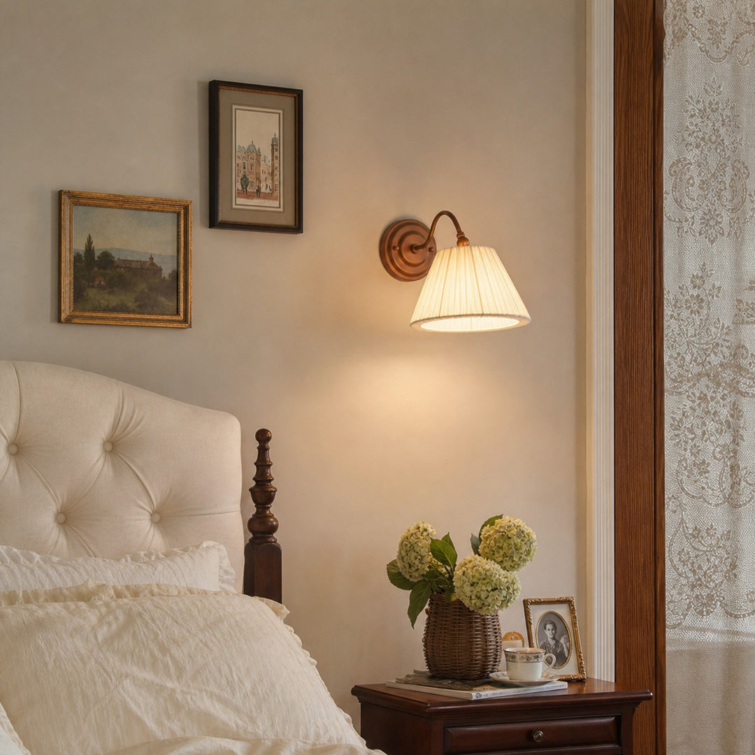 French Vintage Cream Pleated Shade Adjustable Wall Sconce