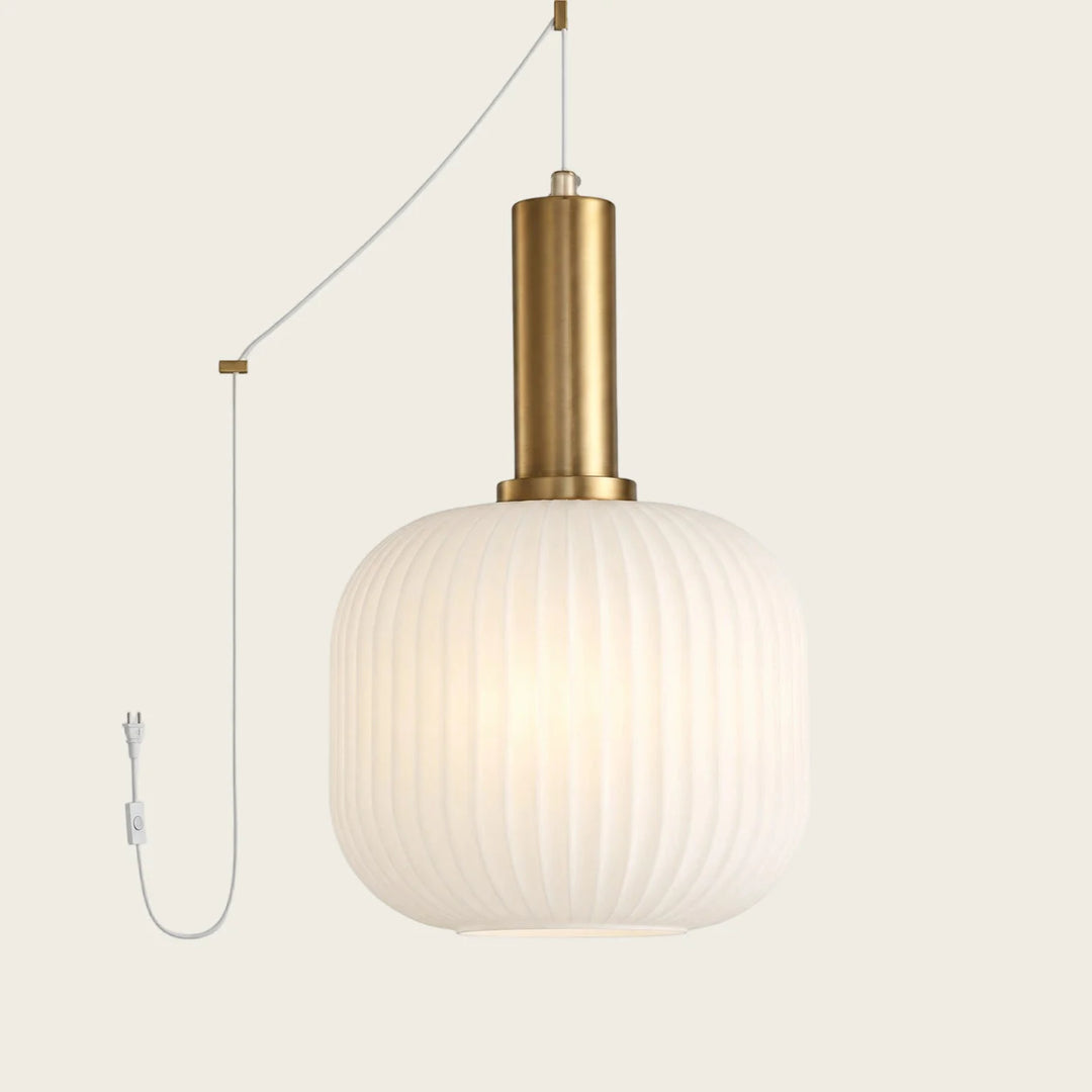 White Model B Small ribbed glass plug-in pendant light