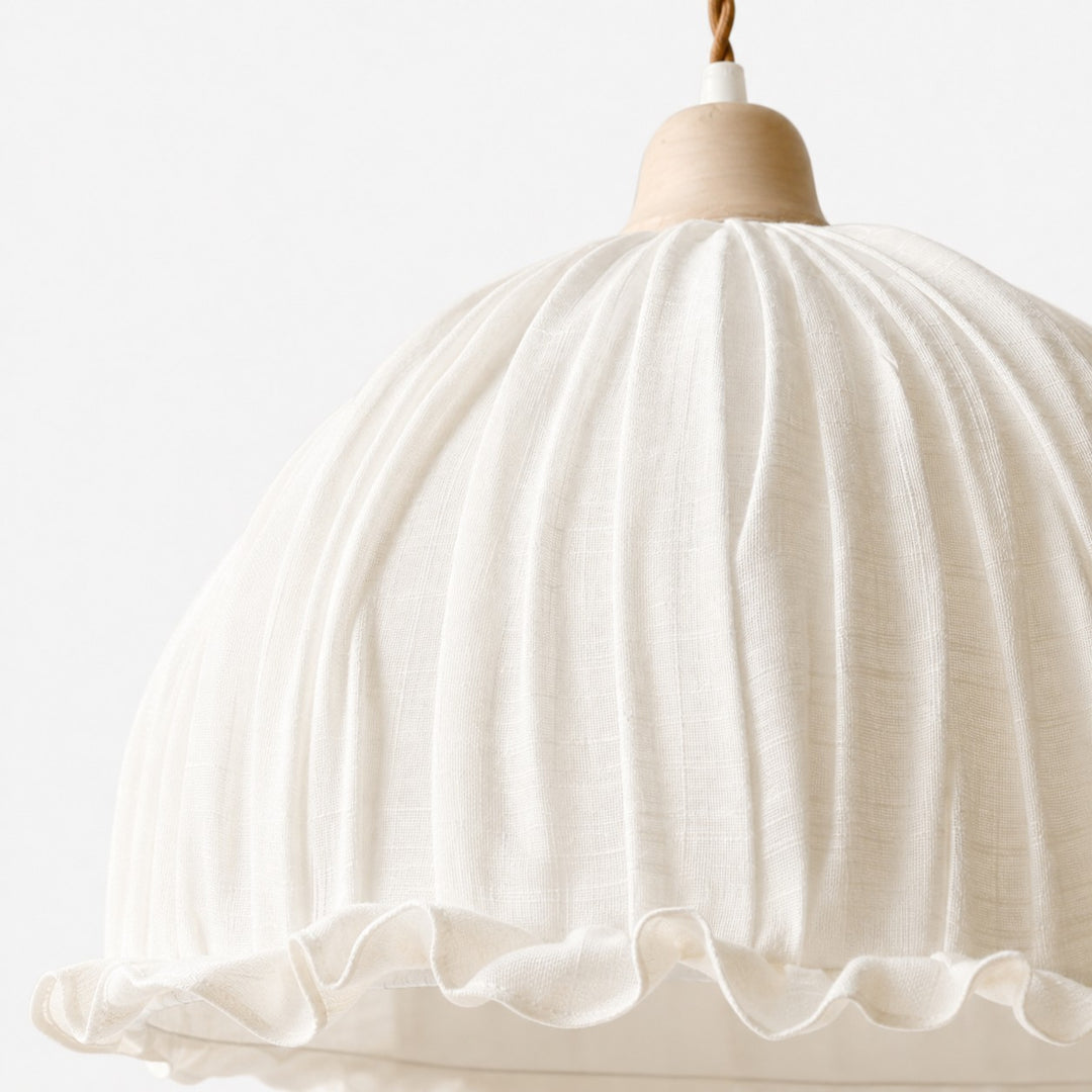 Pleated Fabric Pendant Light with Wood Canopy