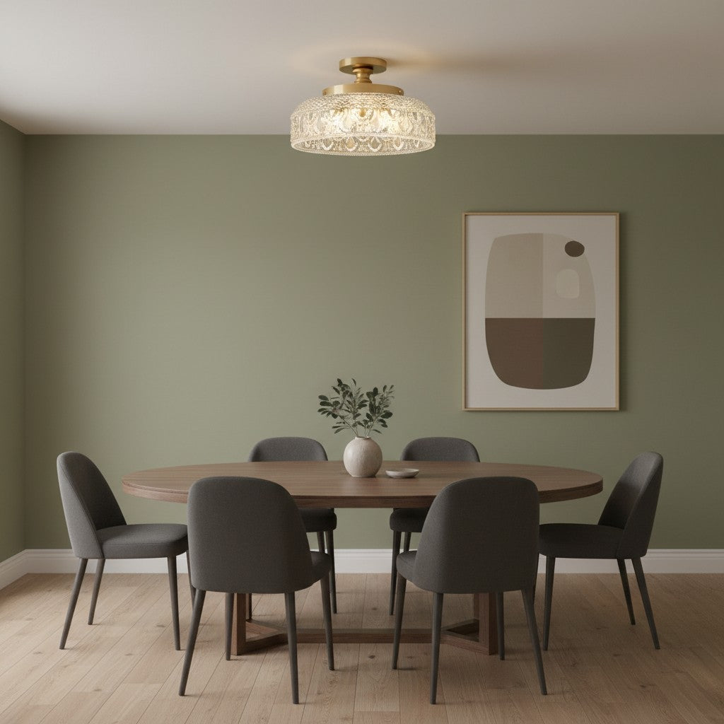 Zenarivo Vintage Floral Glass Semi Flush Mount Ceiling Light - Modern Cabin Style for Living Room