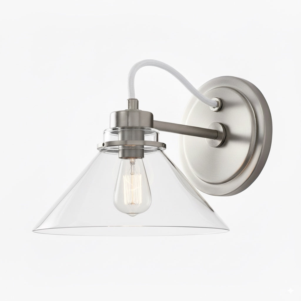 Aurenza Curved Arm Globe Wall Sconce – Modern Industrial Wall Lamp for Bathroom, Bedroom, and Hallway