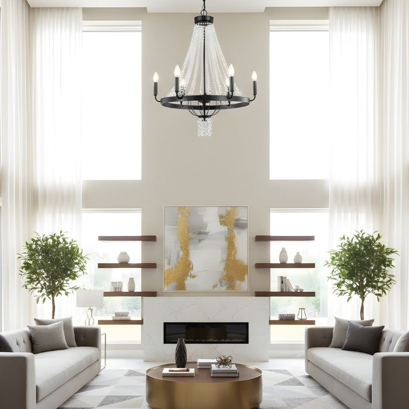 Lámpara de araña de cristal con estructura metálica moderna Crystallis - Iluminación lujosa para sala de estar