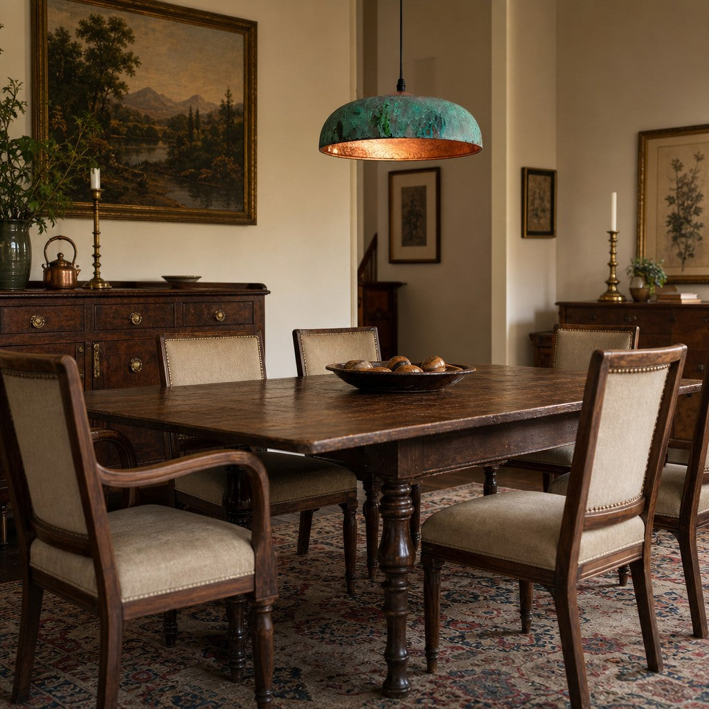 Aerugix Vintage Hammered Copper Dome Pendant Light - Natural Metallic Finish for Dining Room