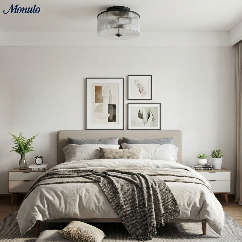 Plafonnier encastré Rivora Vintage en verre côtelé pour salon