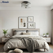 Rivora Vintage Ribbed-Glass Drum Flush Ceiling Light for Living Room