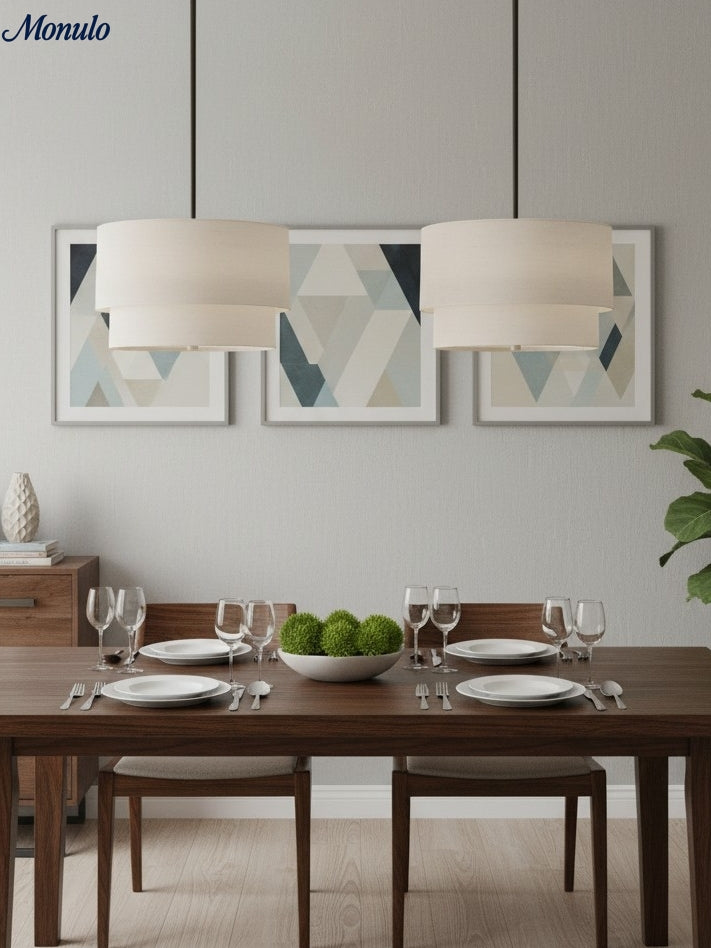 Dumora Double Fabric Drum Pendant Light - Modern Layered Shade Ceiling Lamp Perfect for Dining Room or Living Room