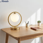 Load image into Gallery viewer, Modern Gold Frame Desk Lamp – Suspended Globe Light for Bedside and Home Office