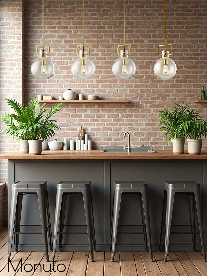Industrielle klassische Filament-Glas-Globus-Inselpendelleuchte für Küche, Esstisch