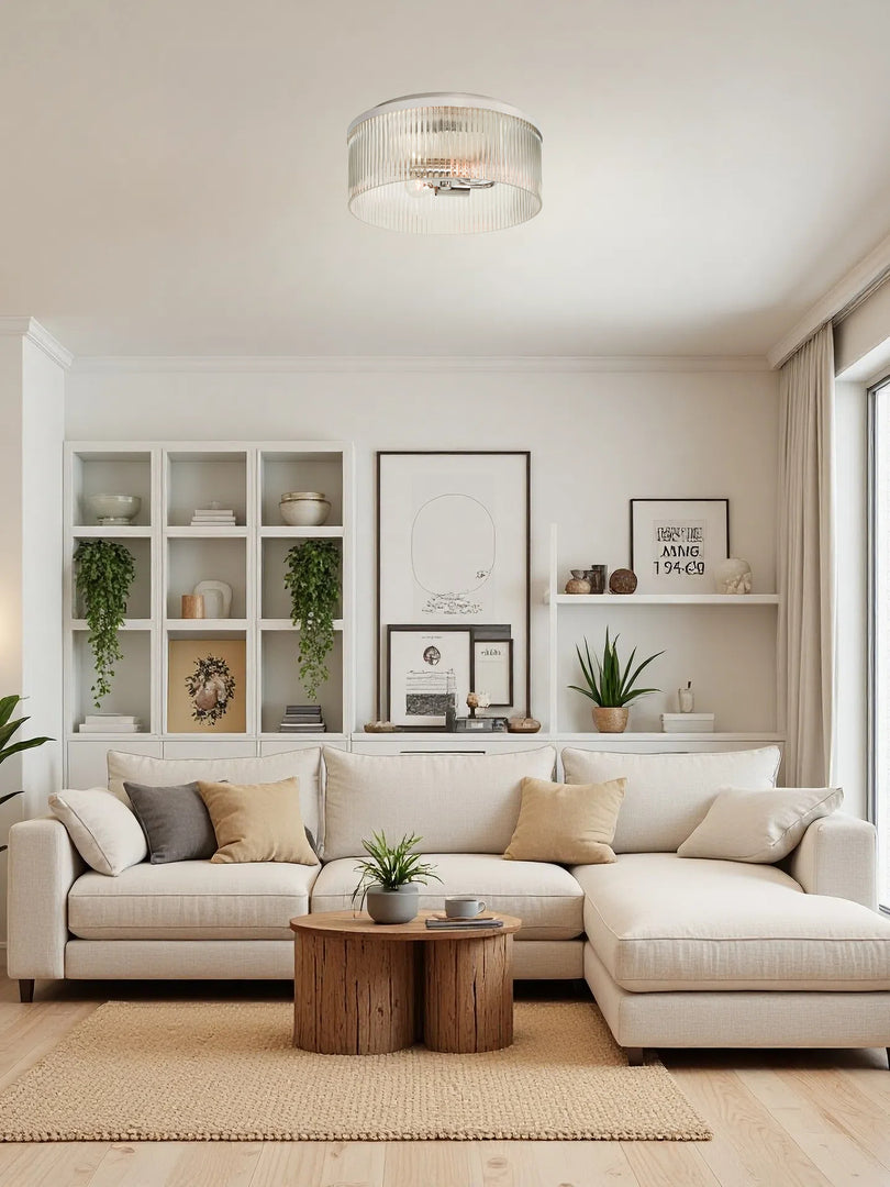 Plafonnier semi-encastré à nervures - Design encastré en verre avec finition dorée