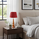 Load image into Gallery viewer, Grainora Sculptural Table Lamp with Natural Wood Grain Base and Fabric Shade for Cozy Interiors