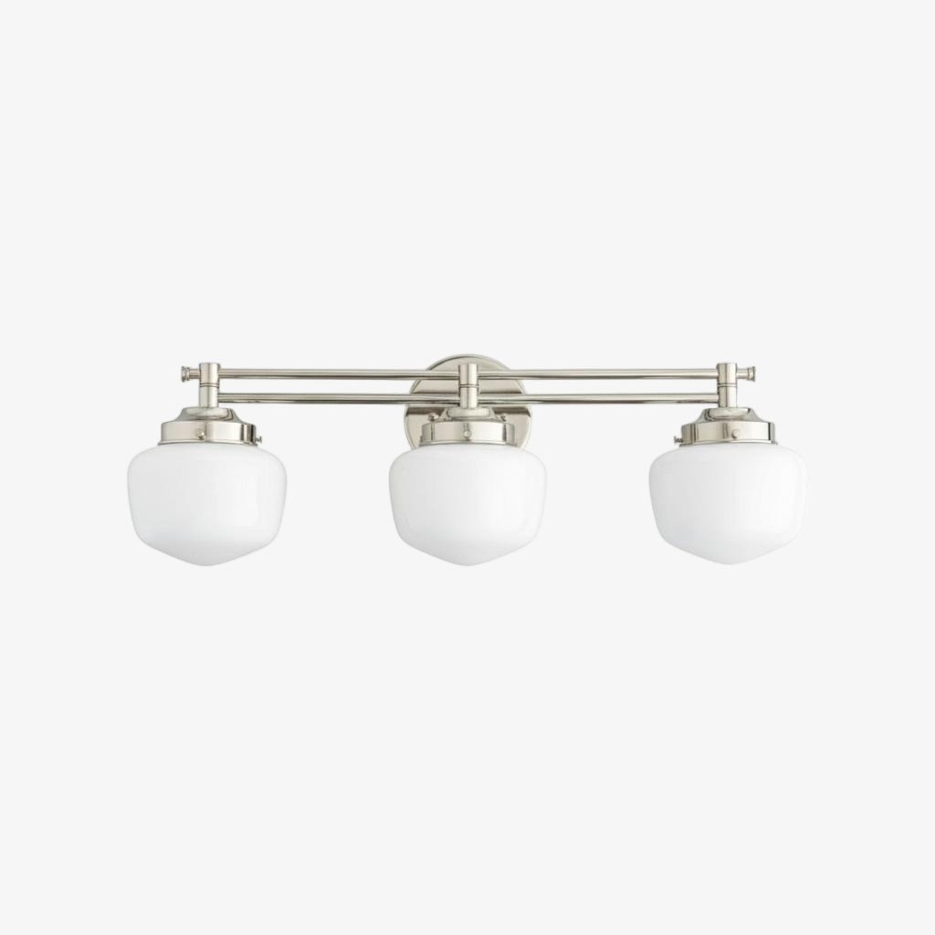 Opalume Glass Art Deco Vanity Light - Bathroom Wall Sconce with White Glass Shades
