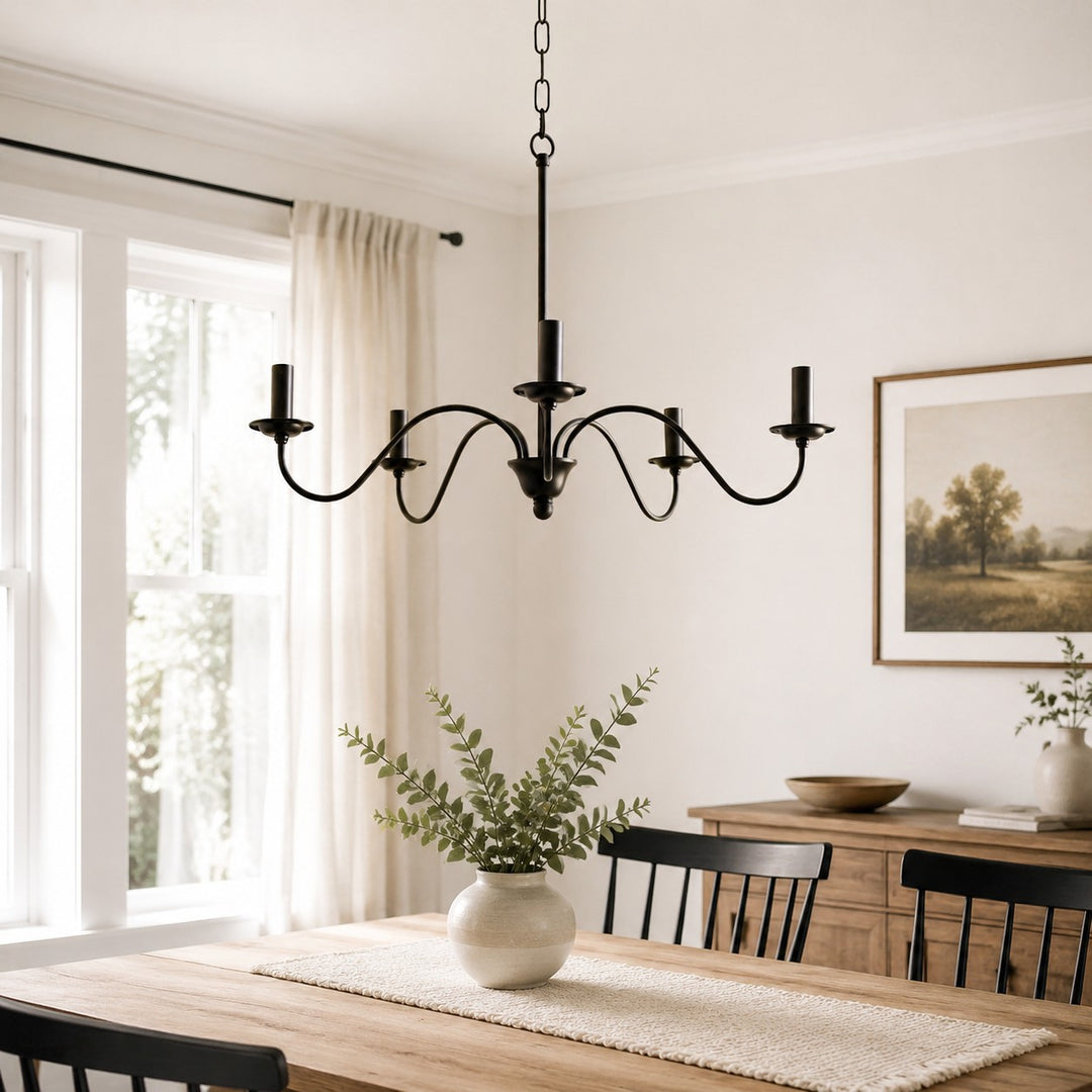 Lustre vintage en fer noir de style bougeoir
