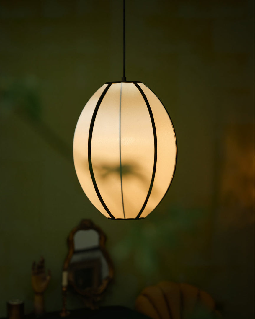 Black Metal White Fabric Plug-In Swag Pendant