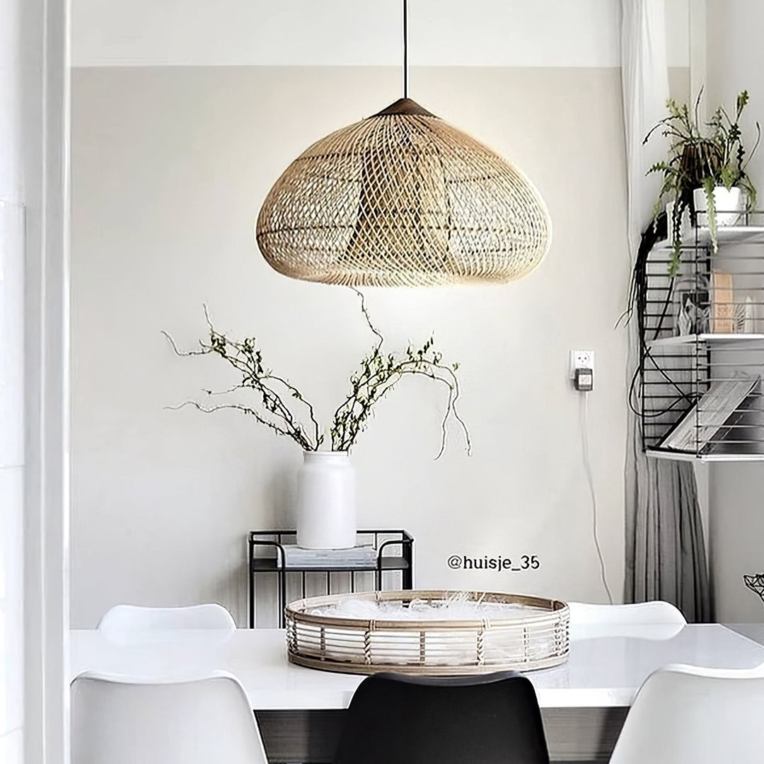 Woven Rattan Wood Plug-In Pendant Light