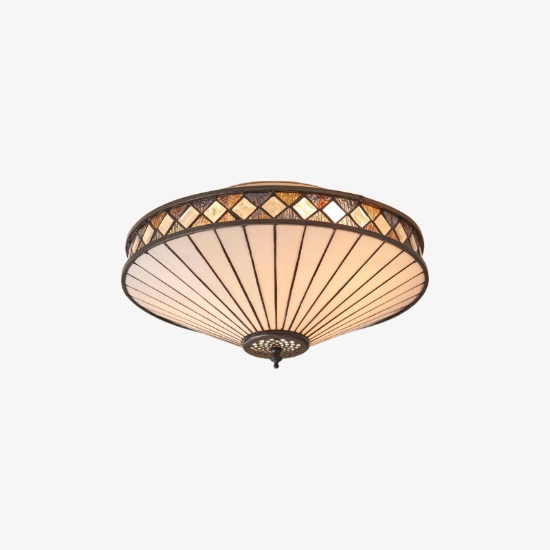 Tiffstar Elegant Art Glass Flush Ceiling Light with Vintage inspired Glass Diffuser – Classic Ceiling Fixture for Home Interiors