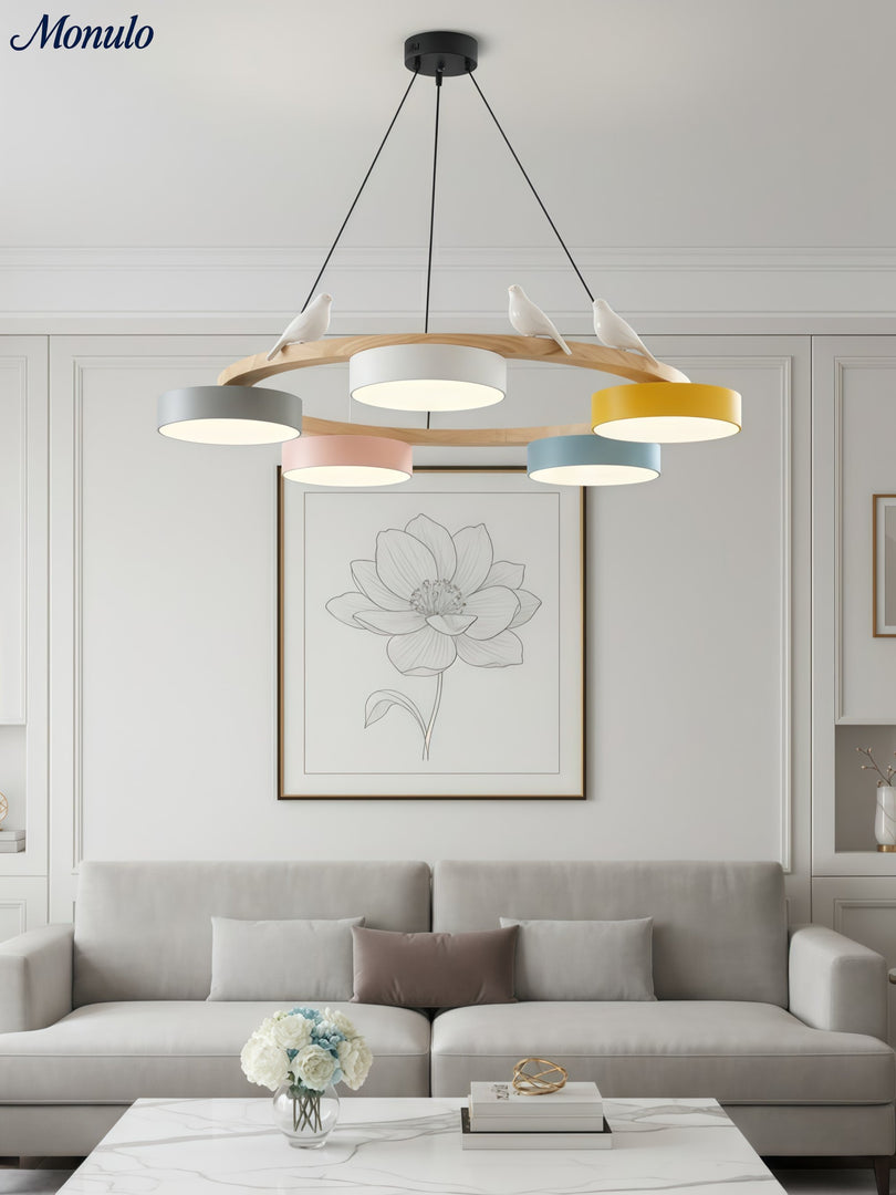 Modern Creative Colourful Circle Bird Chandelier