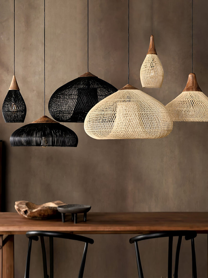 Woven Rattan Wood Plug-In Pendant Light