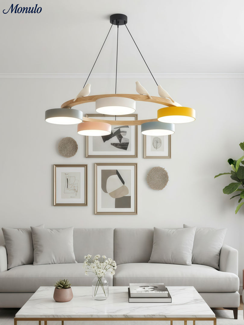 Modern Creative Colourful Circle Bird Chandelier