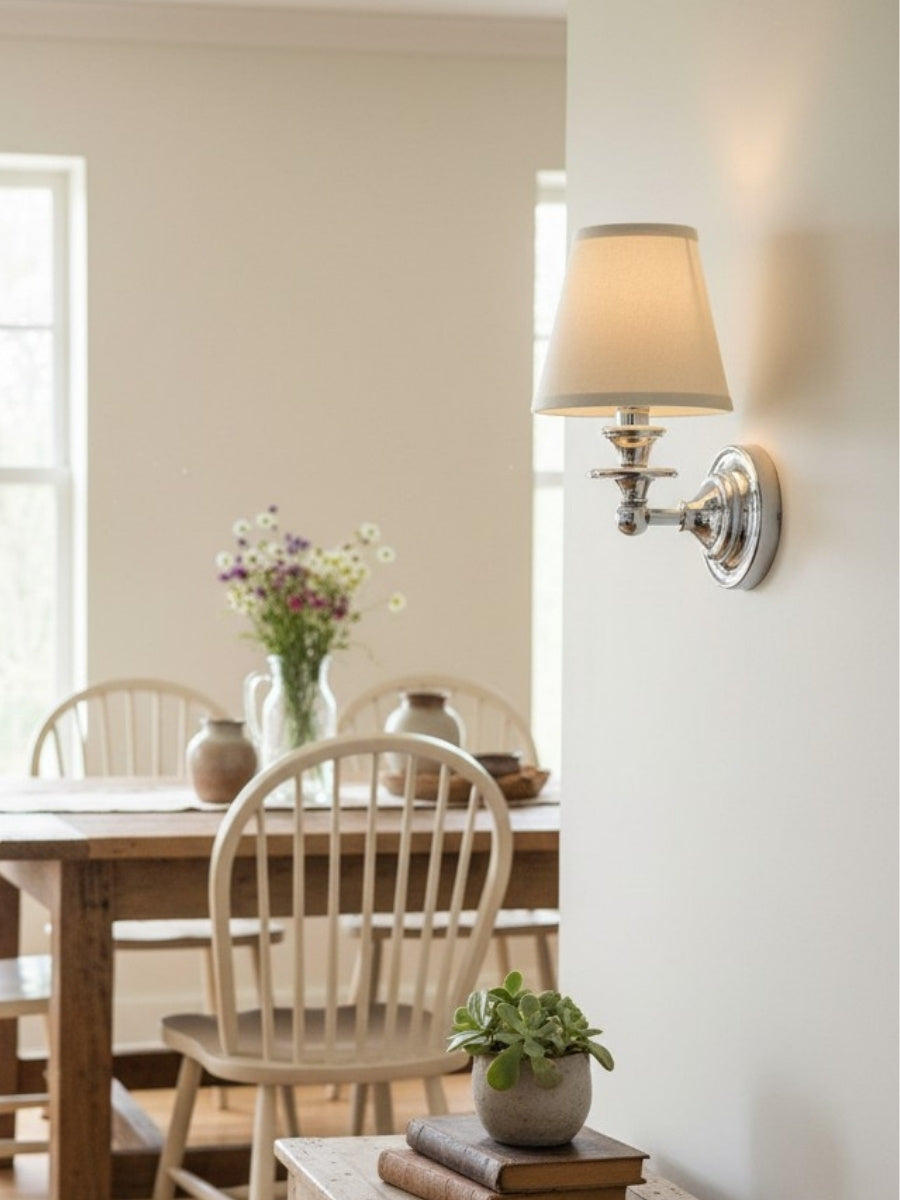 Kalvora Drum Shade Wall Sconce – Fabric Sconce Light for Cozy Cottage Lighting