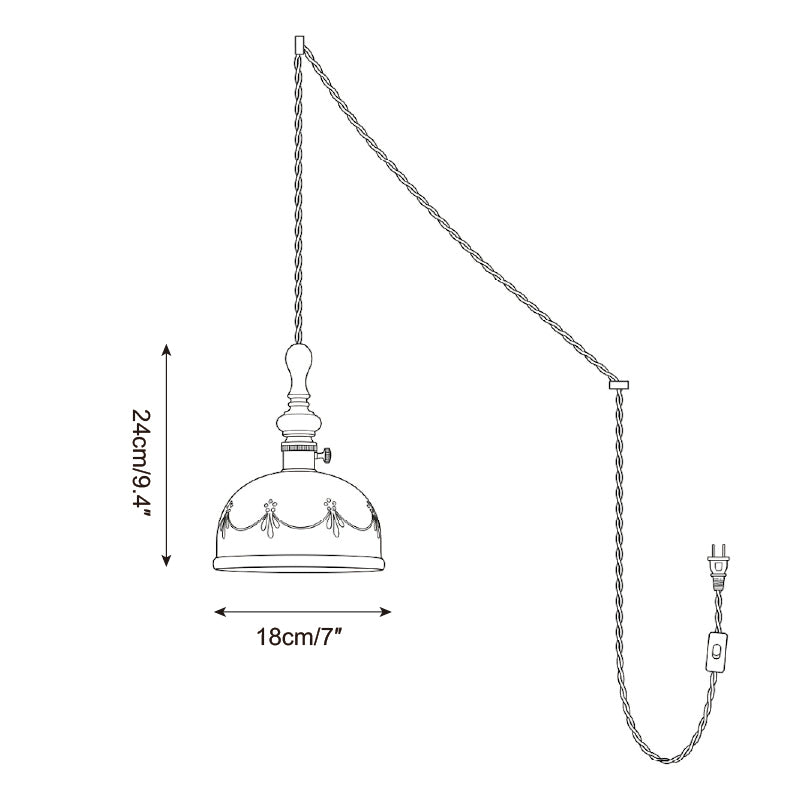Wood Finial Ceramic Plug-In Swag Pendant