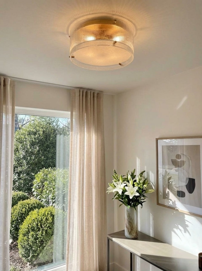 Glimmerove Geriffelte Glas-Messing-Deckenleuchte - Beleuchtung für Wohnzimmer und Badezimmer