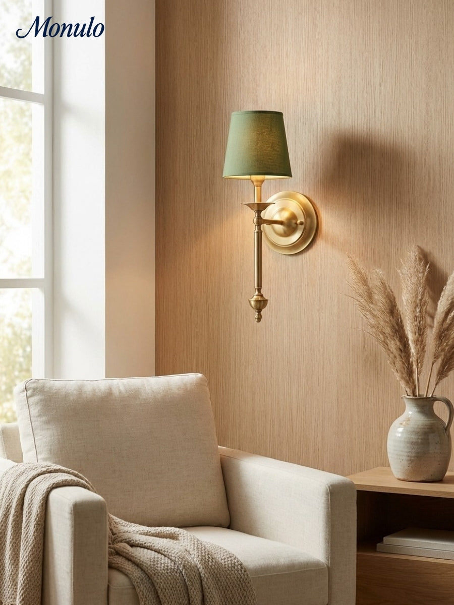 Rowan Fabric Shade Wall Sconce in Antique Copper - Vintage Luxury Light for Interiors