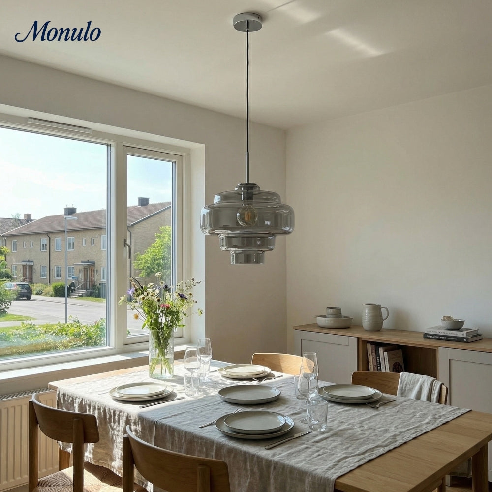 Lámpara colgante Koloro con pantalla de vidrio coloreado: moderna lámpara de suspensión ajustable para interiores.