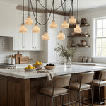 Charger l'image dans la visionneuse de galerie, Black Metal Alabaster Frosted Shade Hardwired Chandelier