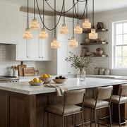 Black Metal Alabaster Frosted Shade Hardwired Chandelier