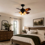 Cargar imagen en el visor de la Galería, Black amber glass ceiling fan light installed in a bedroom