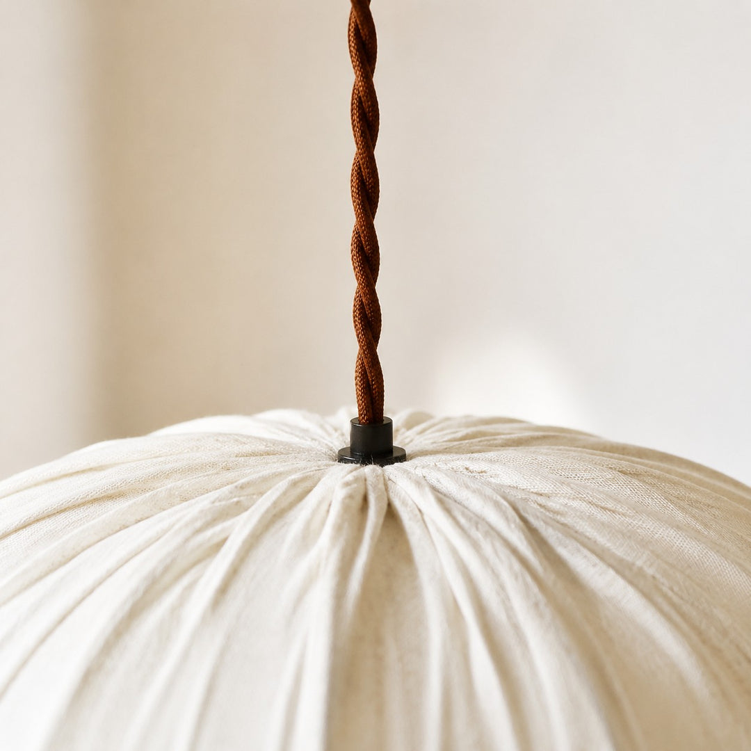 Fabric Globe Pendant Light with Wood Canopy
