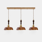 Load image into Gallery viewer, 3-Light Linear Pendant Vintage Brown Leather Bar 100 cm / 39.4 in; Shade Dia. 30 cm / 11.8 in