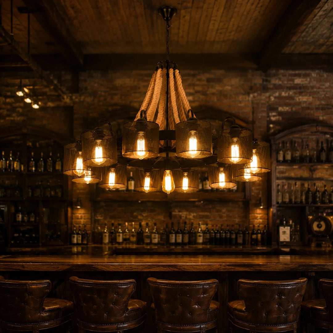 Rustic farmhouse rope chandelier