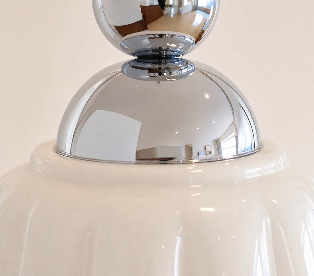 Close view of polished metal pendant hardware
