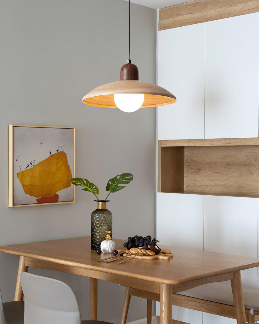 Wood-Tone Metal Glass Plug-In Pendant