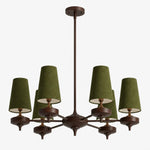 Charger l'image dans la visionneuse de galerie, 6-light Hour Rho chandelier with green velvet shades