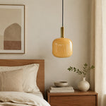Bild in Gallery-Viewer laden, Yellow glass pendant light beside a neutral bedroom nightstand