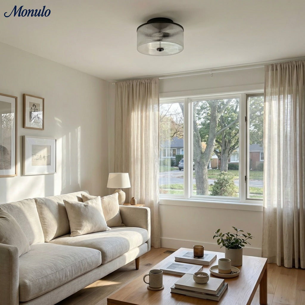 Plafonnier encastré Rivora Vintage en verre côtelé pour salon