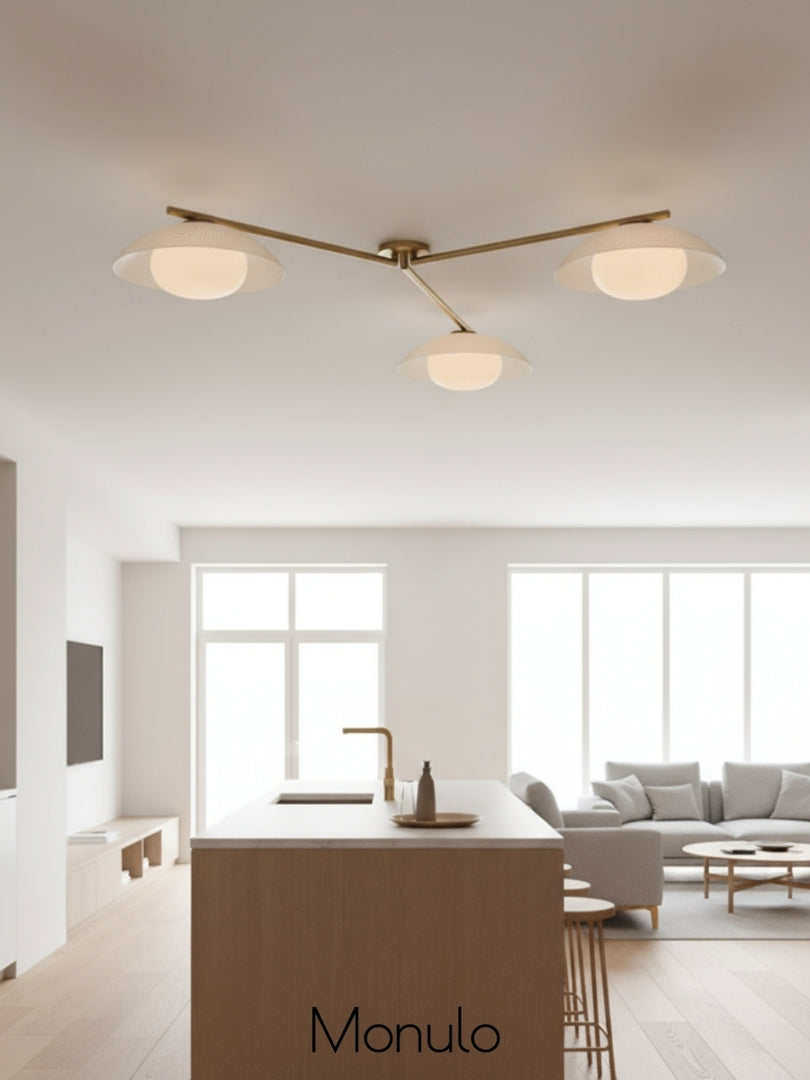 Elorina 3 Arm Rod Ceiling Light - Metal Flush Mount with Glass Shade