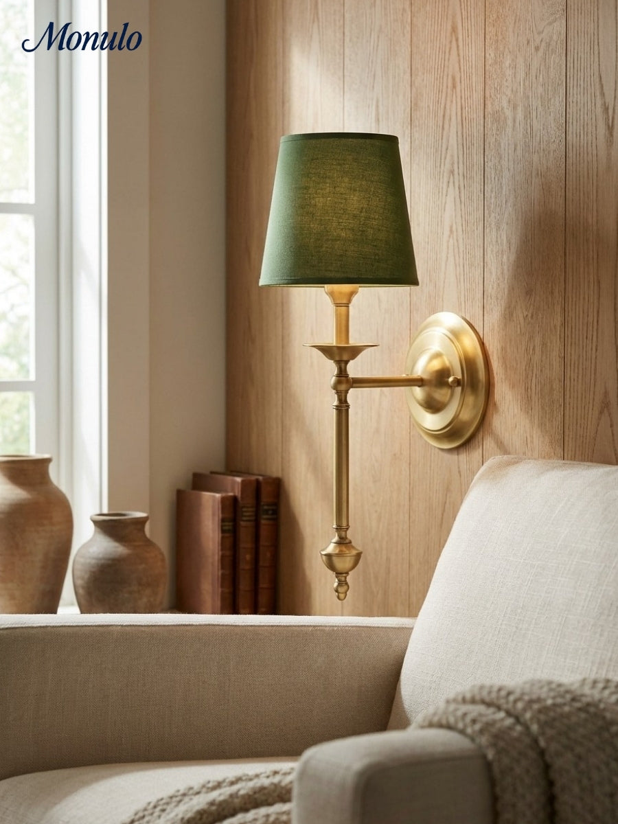 Rowan Fabric Shade Wall Sconce in Antique Copper - Vintage Luxury Light for Interiors