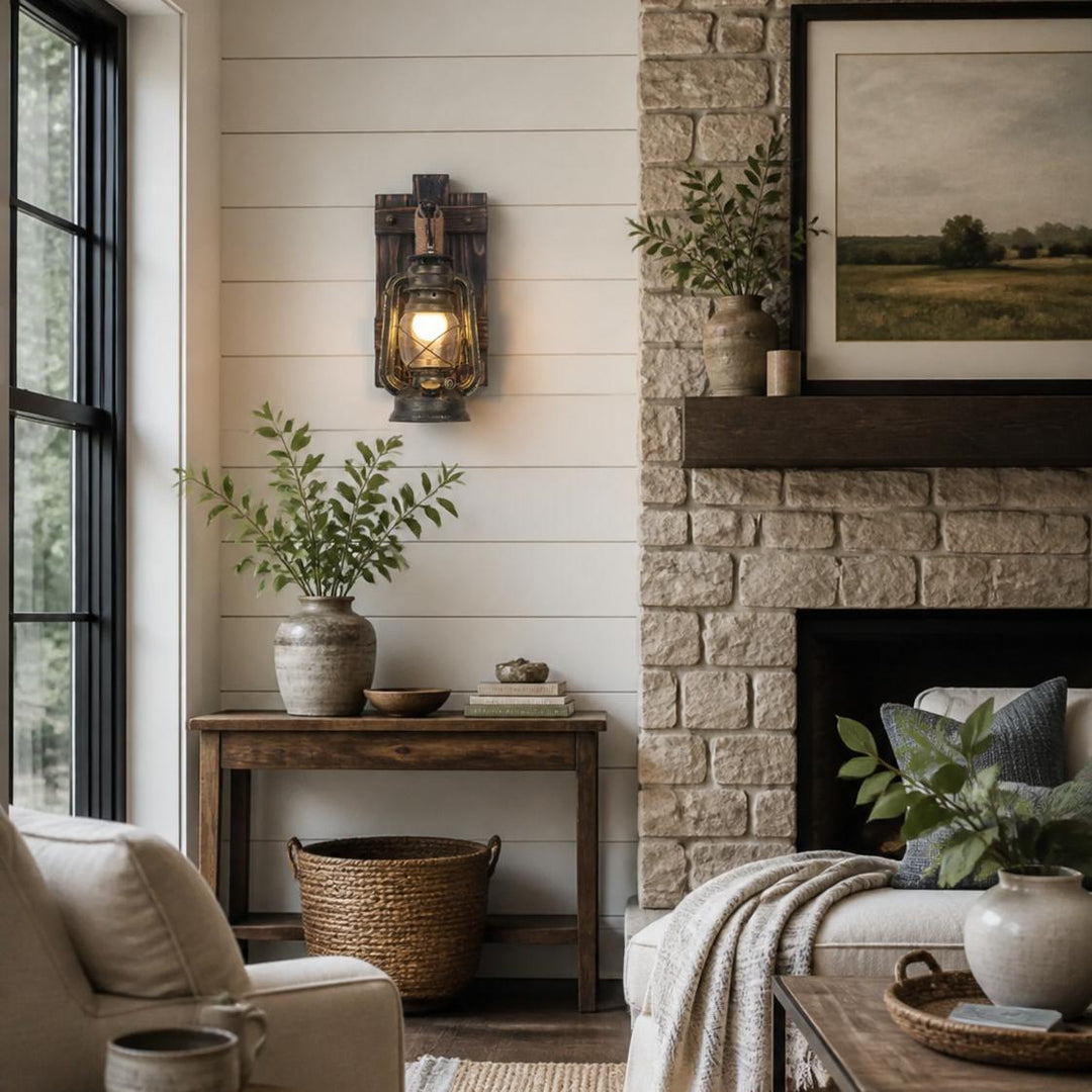 Rustic Wood and Rope Bottle Wall Sconce