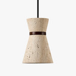 Bild in Gallery-Viewer laden, Hourglass travertine stone shade with solid wood band