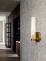 Load image into Gallery viewer, Rivora Fluted Glass Tube Sconce - Classic Ribbed Vanity Lighting
