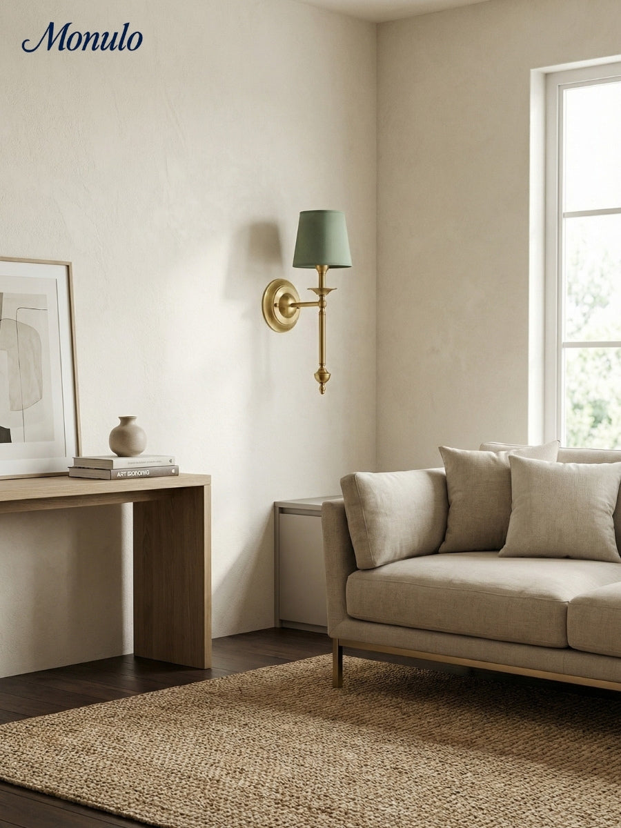 Rowan Fabric Shade Wall Sconce in Antique Copper - Vintage Luxury Light for Interiors