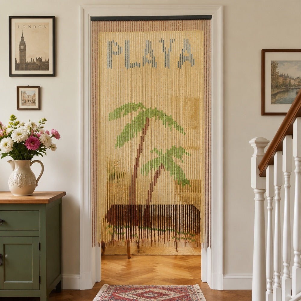 Cortina de puerta bohemia de cuentas de madera