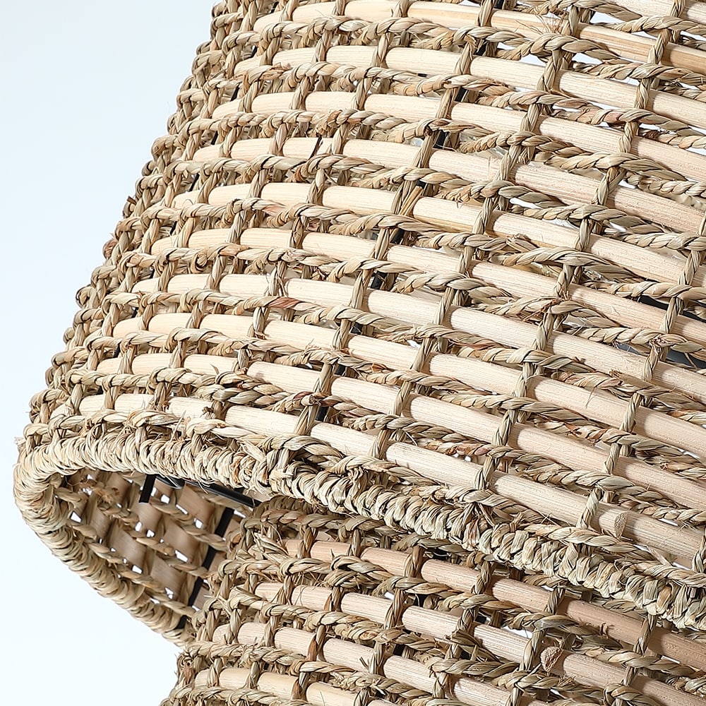 Lámpara colgante de ratán de doble tambor Rattanvo – Textura orgánica para comedores y vestíbulos