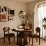 Load image into Gallery viewer, Striped ceramic pendant lamp installed above a warm breakfast table