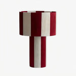 Cargar imagen en el visor de la Galería, Burgundy purple and white striped woven shade table lamp on a white background
