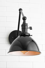 Cargar imagen en el visor de la Galería, Conique Metal Vintage Industrial Swing Arm Wall Lamp - Adjustable Dome Shade for Study
