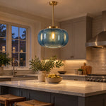 Load image into Gallery viewer, Ribbed Glass Dome Pendant with one light and ribbed texture - New2609-1024641 scene 4